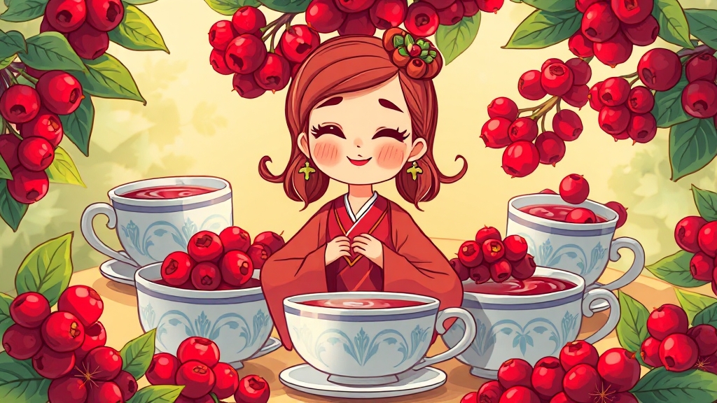 오미자의 주요 효능: 피로 해소부터 건강 증진까지 (cartoon 스타일)