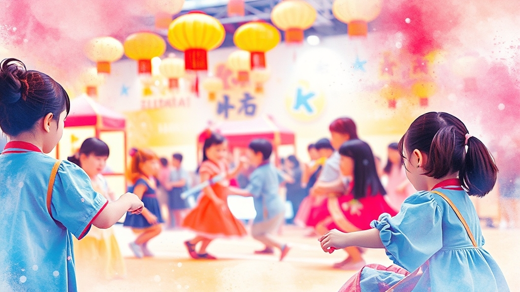 아이와 함께 즐기는 축제 (watercolor 스타일)