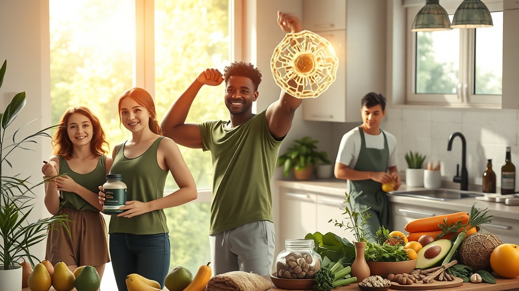 면역력 증진: 영양 보충제 (realistic 스타일)