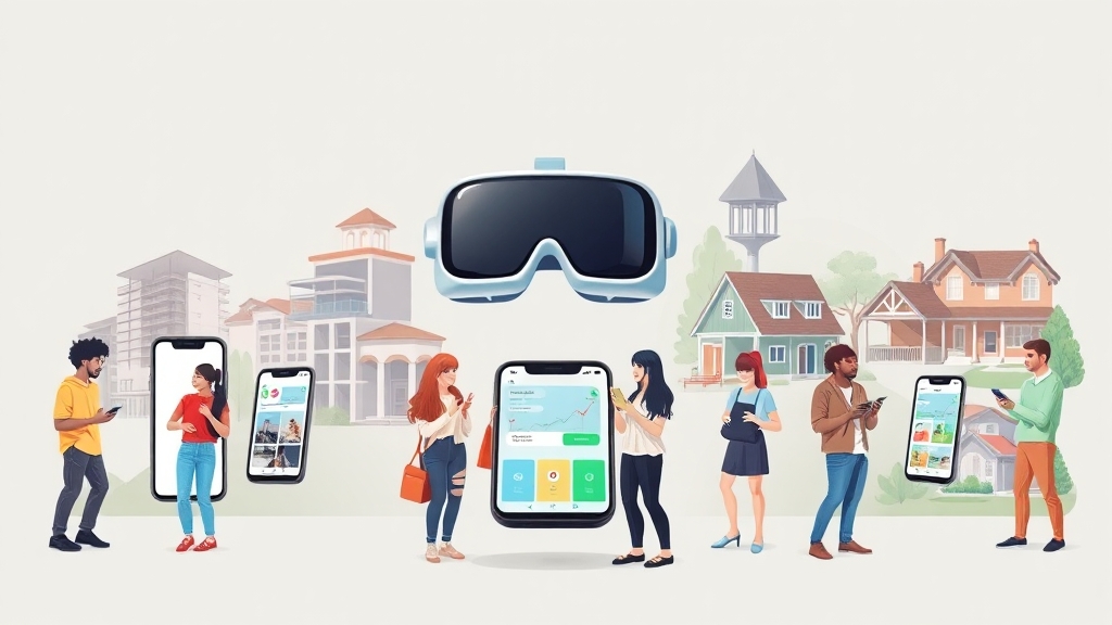 부동산 앱 비교: 목적과 기능 (illustration 스타일)