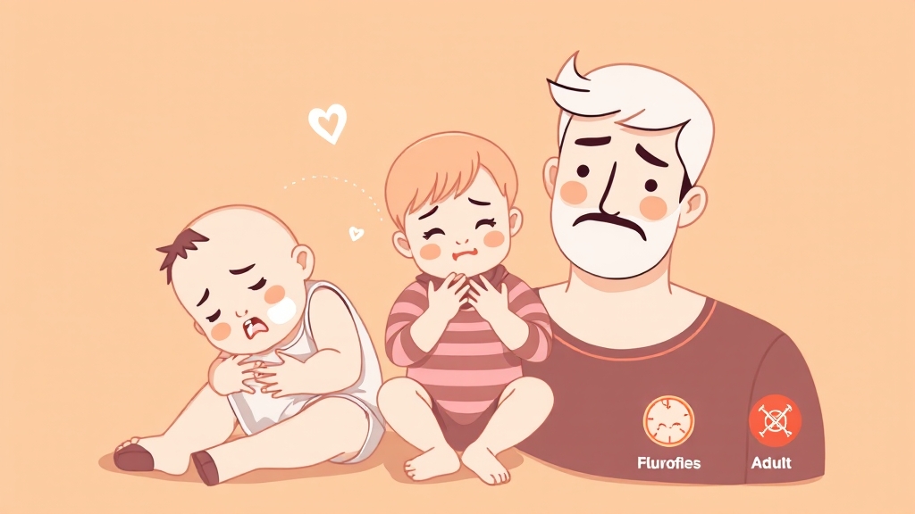 아기, 유아, 성인 독감 증상 비교 (illustration 스타일)