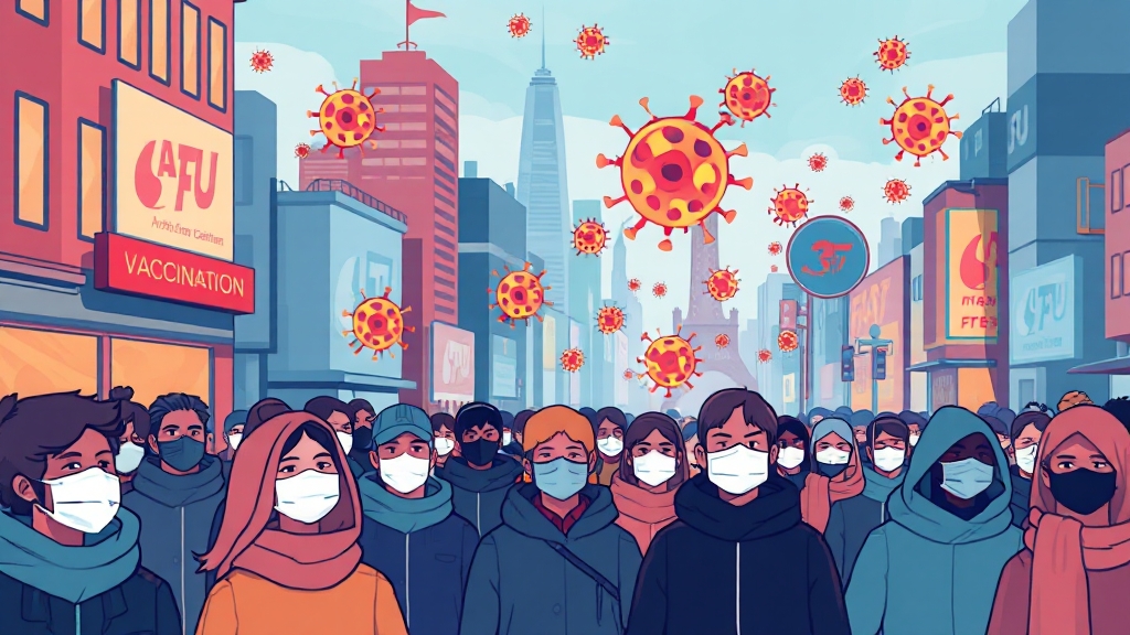 독감 유행 현황과 예방 수칙 (cartoon 스타일)