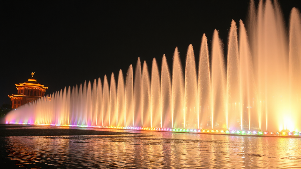 예당호 음악 분수쇼: 환상적인 밤의 향연 (realistic 스타일)