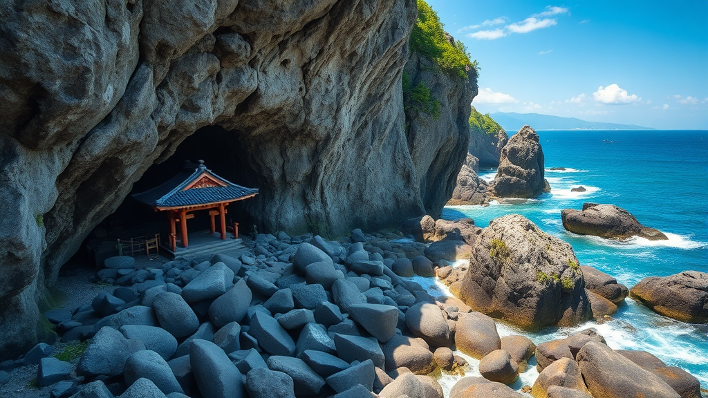 미야자키 해안 절경: 아오시마와 우도 신궁 탐방 (realistic 스타일)