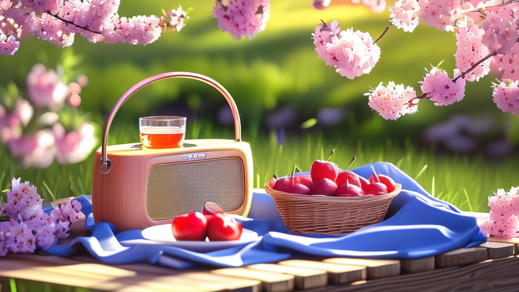 블루투스 스피커, 봄날의 야외 활동을 위한 완벽한 선택 (realistic 스타일)