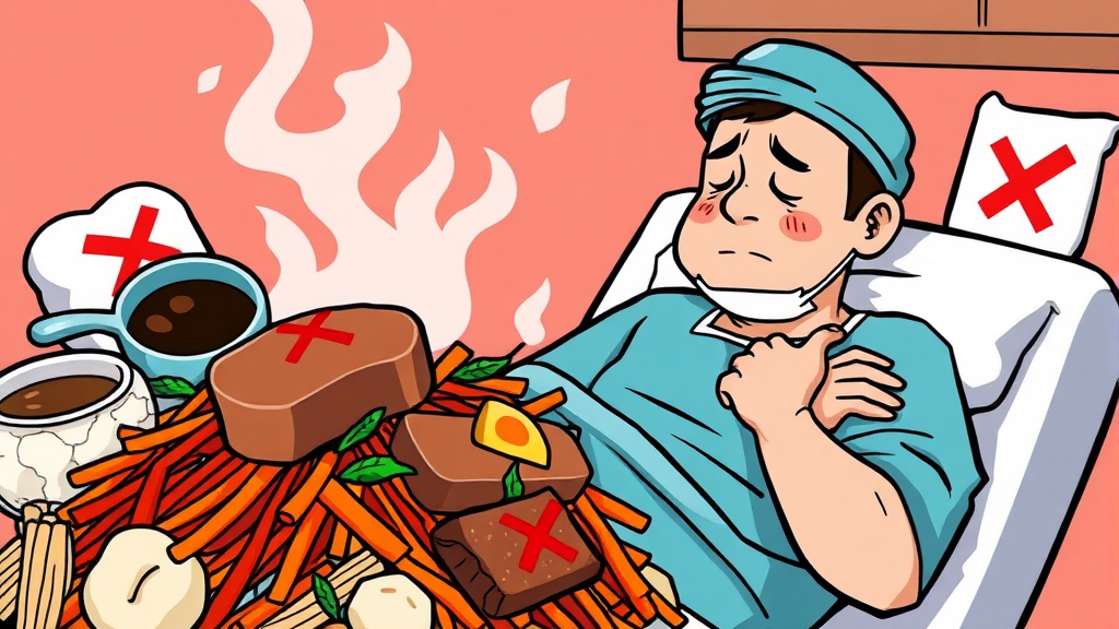 피해야 할 음식은 무엇일까? (cartoon 스타일)