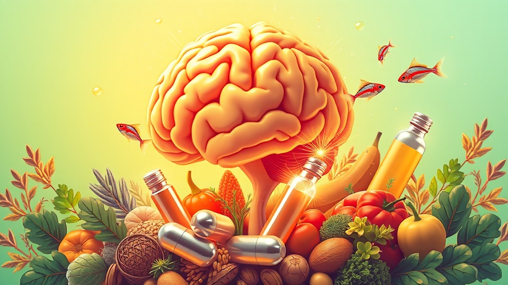 뇌 건강과 활력, 비타민 B12 & 오메가-3 (illustration 스타일)