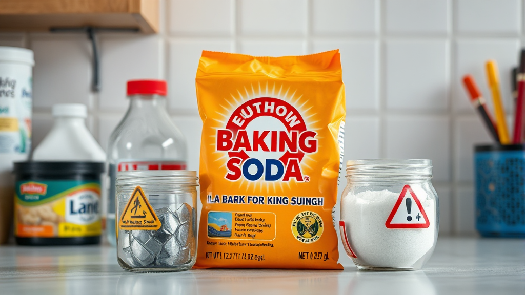 베이킹소다 안전 사용 및 보관법 (realistic 스타일)