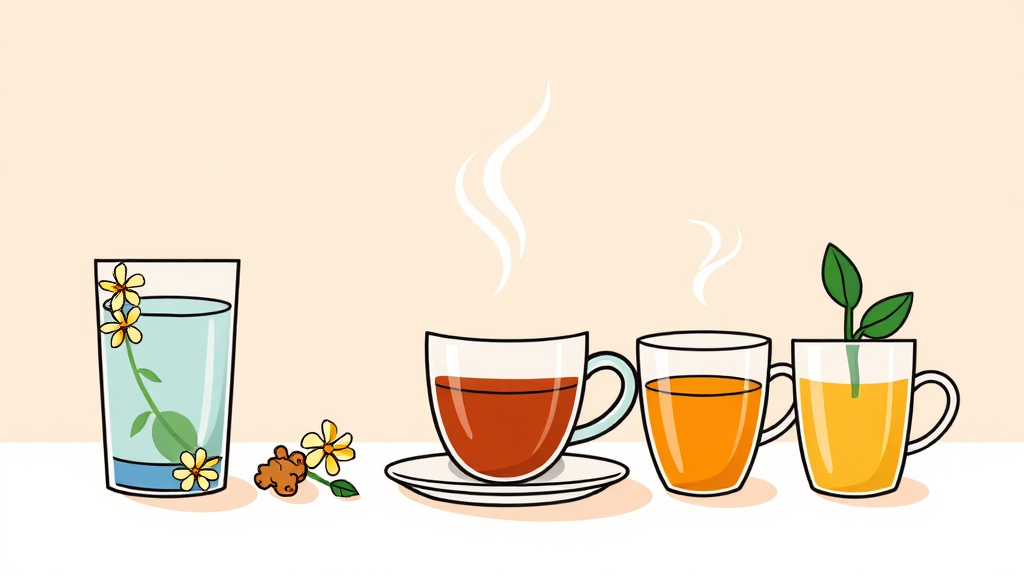 십이지장 염증, 역류성 식도염: 커피 원인부터 해결책까지 총정리 5 커피 대신 속을 편안하게 하는 대체 음료 (cartoon 스타일)