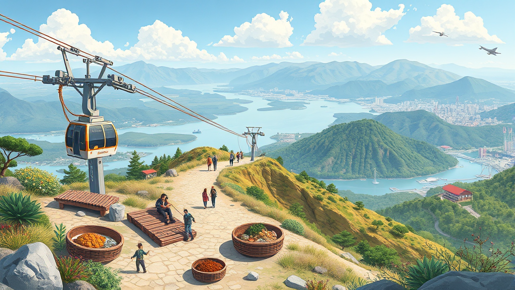 목포 해상케이블카 주변 관광지 및 맛집 (realistic 스타일)