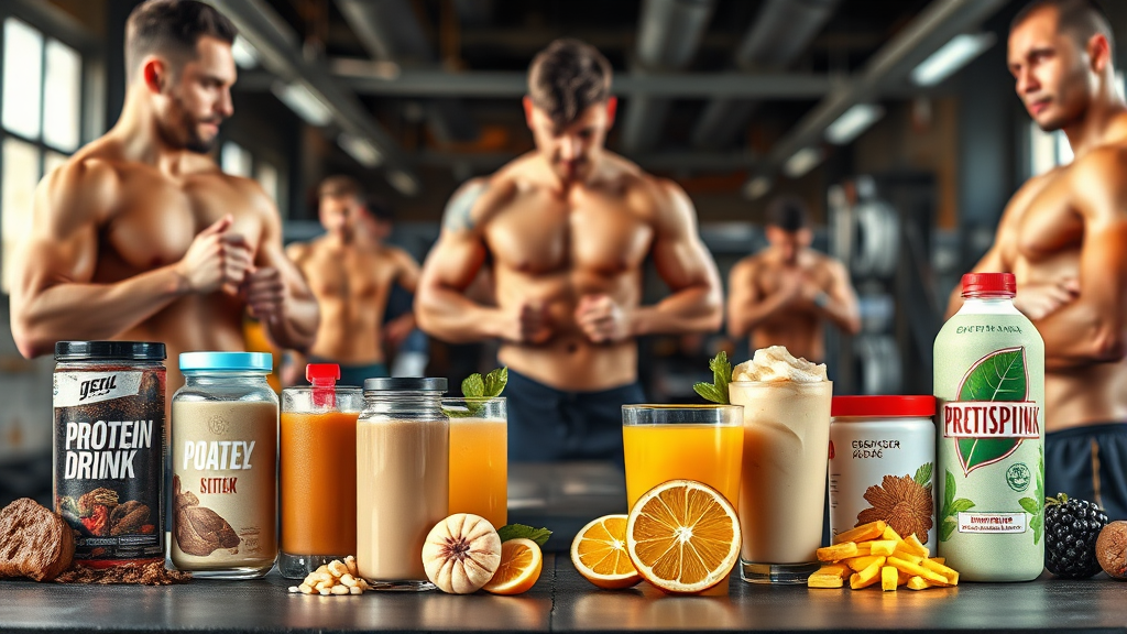 시판 단백질 음료 종류별 비교 (realistic 스타일)