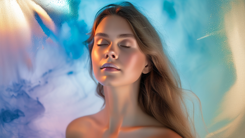 화면 밝기, 거리 조절, 블루라이트 차단: 눈 건강을 위한 환경 설정 (watercolor 스타일)