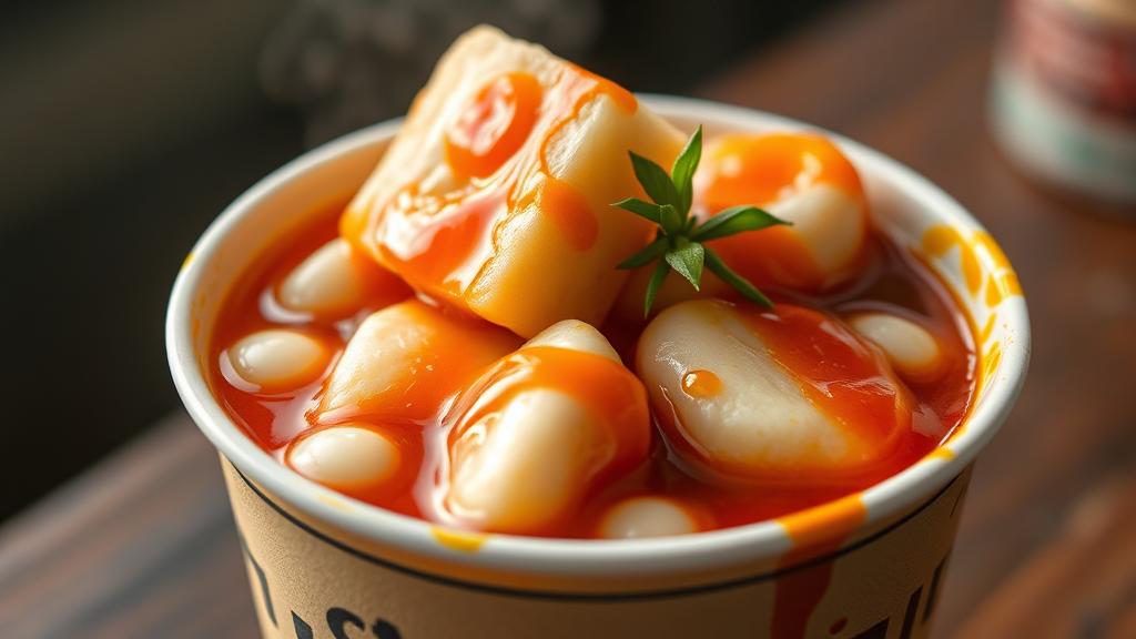 컴포즈커피 분모자 떡볶이 메뉴 구성과 특징 (realistic 스타일)