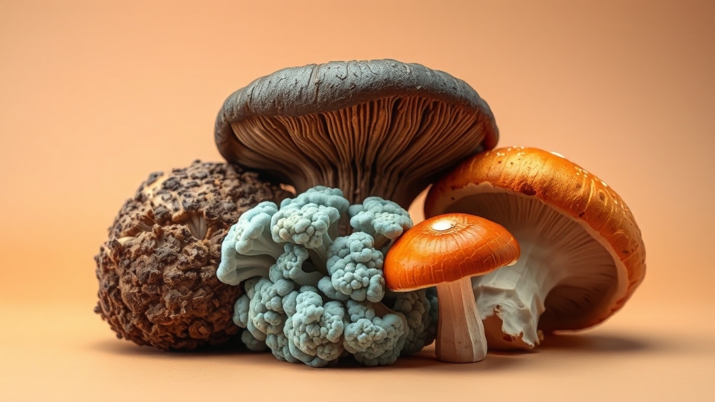 차가버섯 vs 다른 버섯 (realistic 스타일)