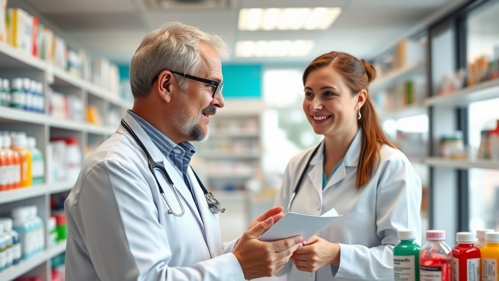 창고형 약국 이용 시 주의사항 (realistic 스타일)