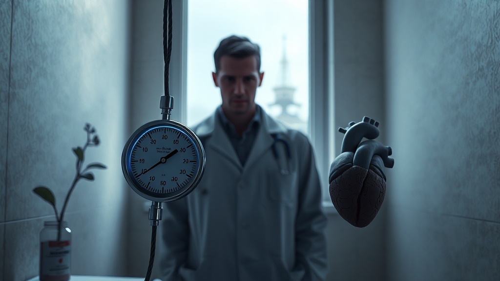 주요 증상: 어지러움, 피로감 (realistic 스타일)