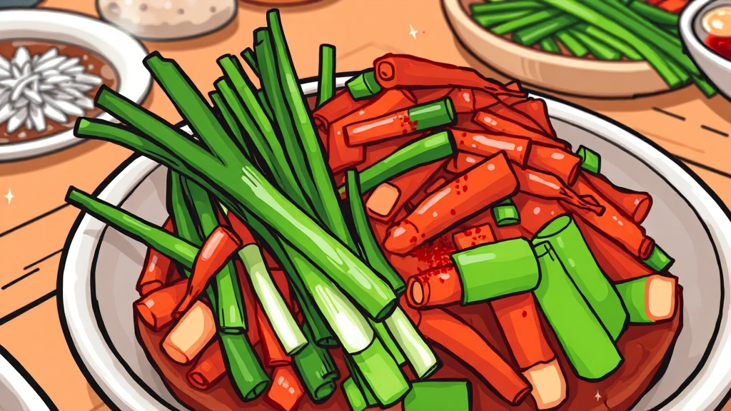 부추김치 재료 준비 (cartoon 스타일)