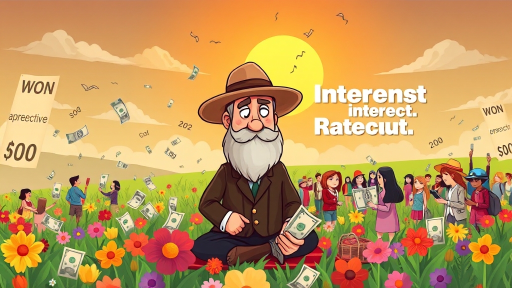 금리 인하의 의미: 경제 활성화 촉진 (cartoon 스타일)