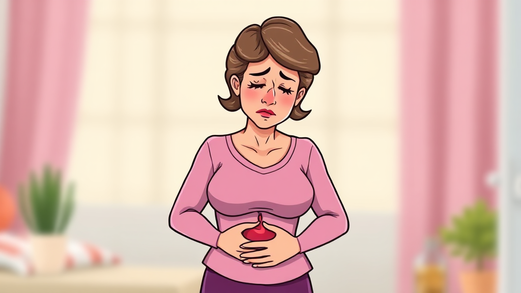 갱년기 소화불량 원인 (cartoon 스타일)