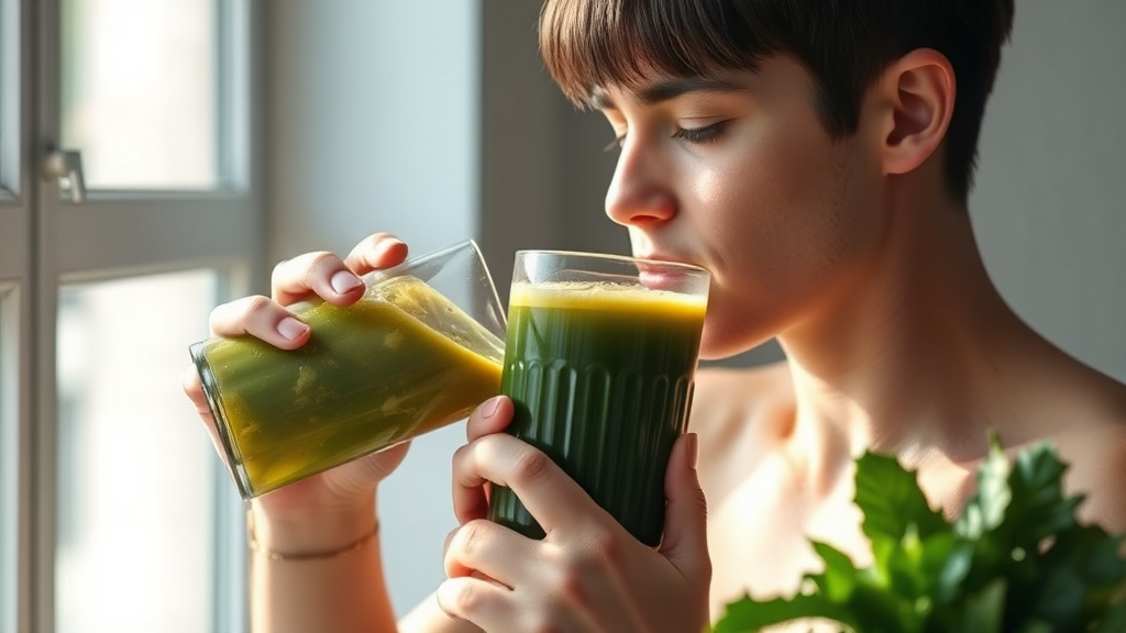 해독 주스 섭취 시 주의사항 (realistic 스타일)