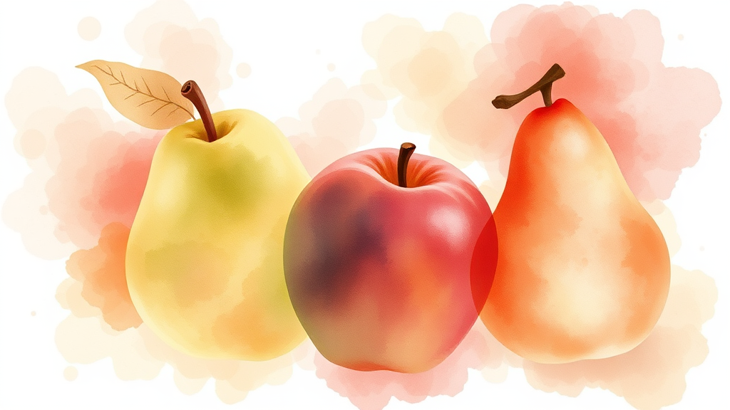사과와 배: 펙틴의 힘으로 장 운동 활성화 (watercolor 스타일)