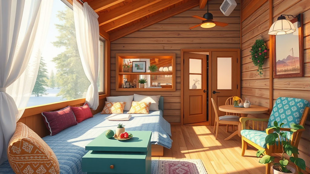 배로 떠나는 일본 여행: 선실 및 시설 (realistic 스타일)