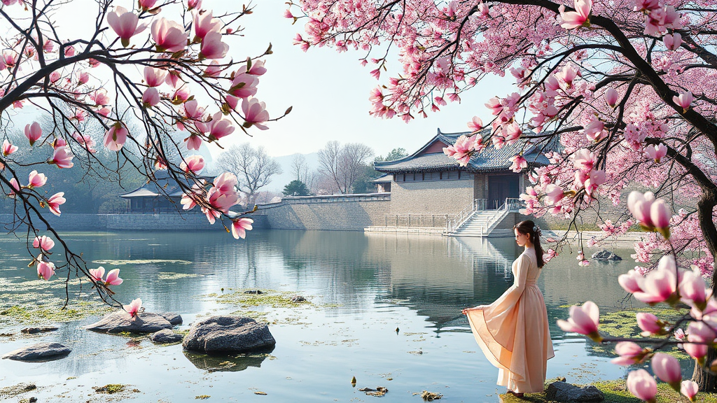 남원 광한루원: 역사와 자연이 어우러진 아름다운 풍경 (realistic 스타일)