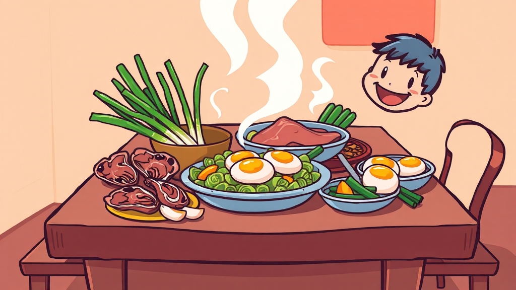 쪽파와 함께 먹으면 좋은 음식은? (cartoon 스타일)