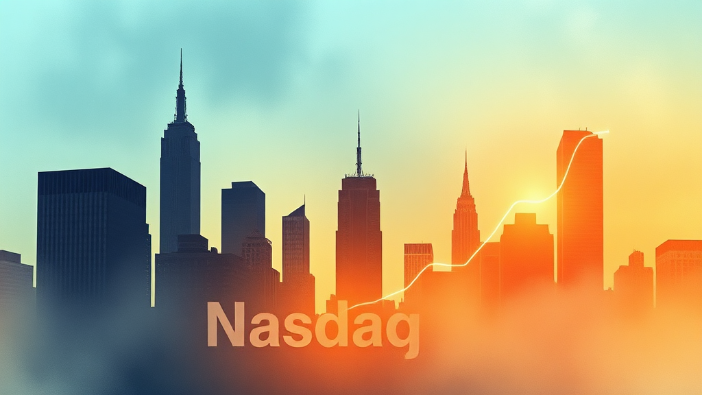 나스닥: 성장주의 상징이자 미래를 향한 지표 (watercolor 스타일)