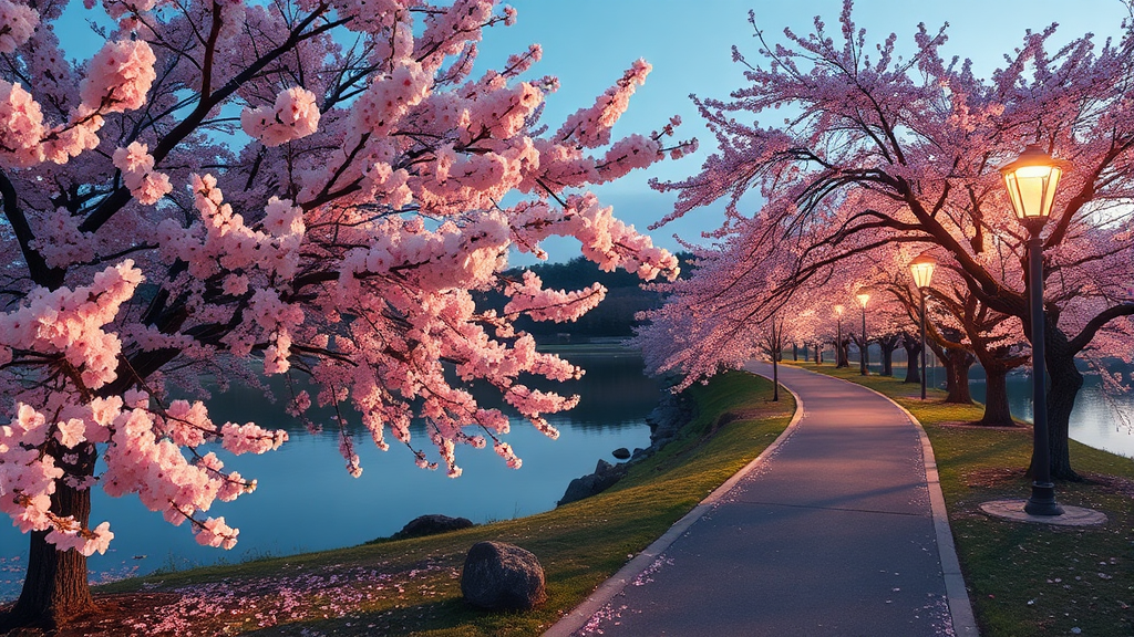 붐비지 않게 벚꽃 즐기기: 숨은 명소와 전략 (realistic 스타일)