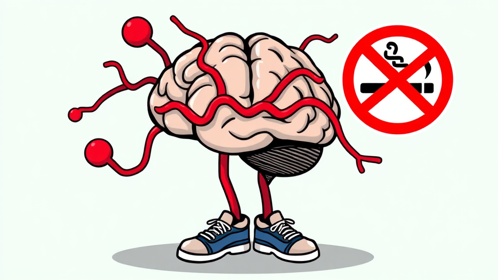 뇌경색 재발 방지 및 장기 관리 (cartoon 스타일)