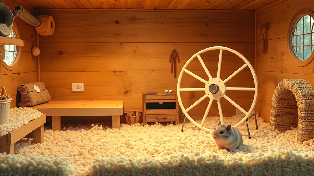 골든햄스터 집 꾸미기 및 냄새 관리 (realistic 스타일)