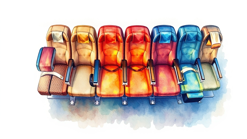 좌석 등급별 혜택 비교 (watercolor 스타일)