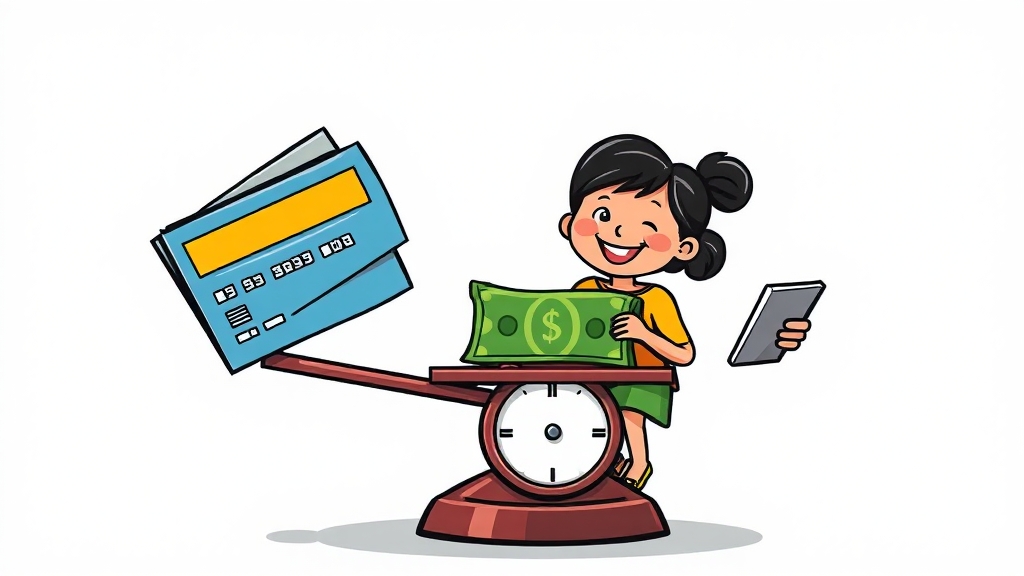 신용카드 vs 체크카드 소비 전략 (cartoon 스타일)