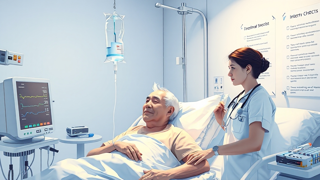 수액 치료 시 주의사항 (illustration 스타일)