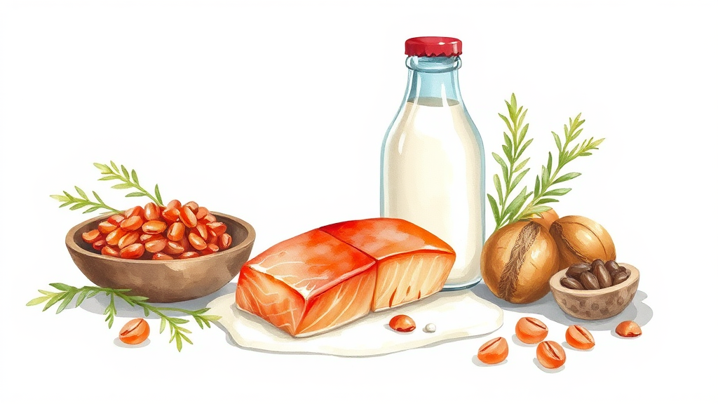 무릎 관절에 좋은 음식 (illustration 스타일)