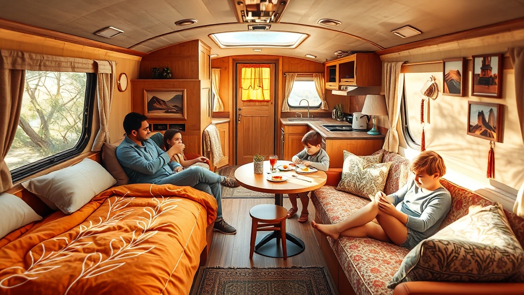 카라반 내부 시설 활용 팁 (realistic 스타일)