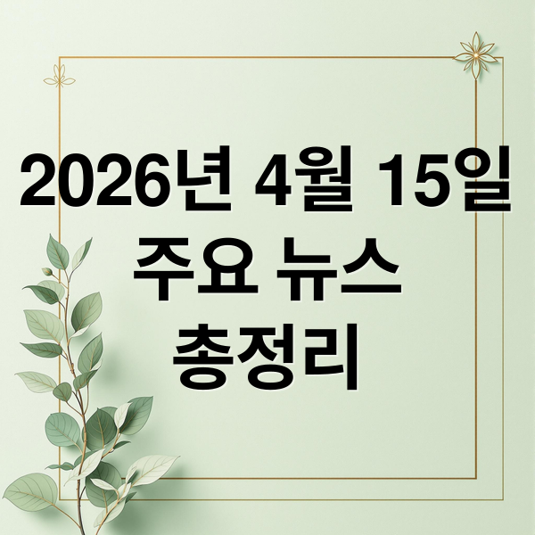 2026년 4월 15일
주요 뉴스
총정리 (2026년 4월 15일 오늘의 주요 뉴스)