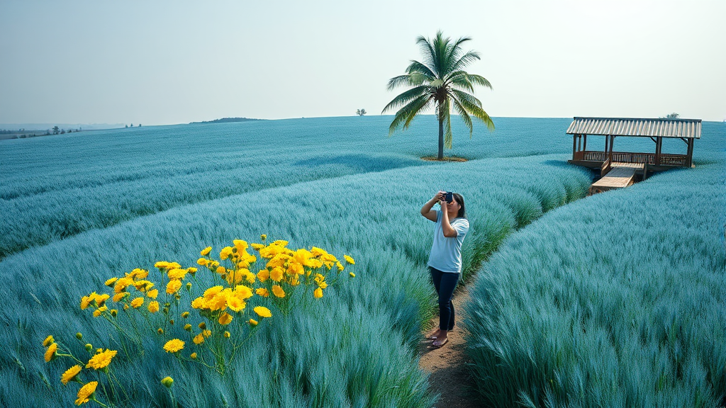 고창 청보리밭 축제: 푸른 물결 속으로 (realistic 스타일)