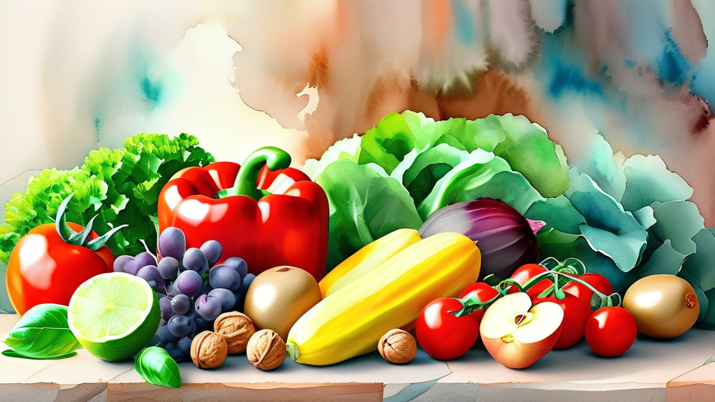 비건: 동물성 식품 완전 배제 (watercolor 스타일)