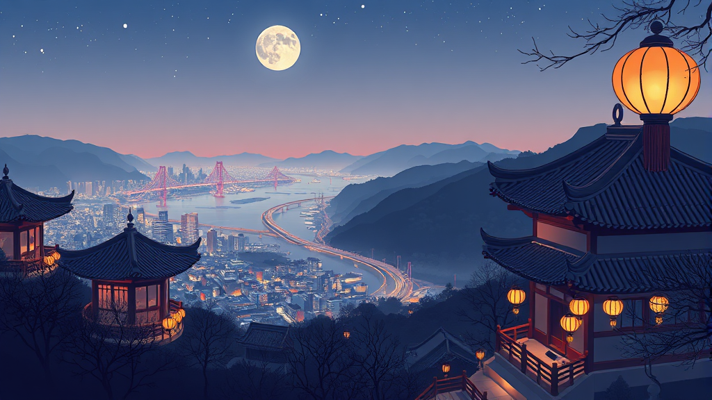 행주산성 야간 개장: 아름다운 야경과 함께하는 추억 만들기 (illustration 스타일)