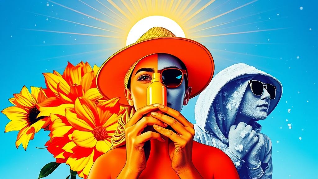 계절별 자외선 차단 전략 (popart 스타일)