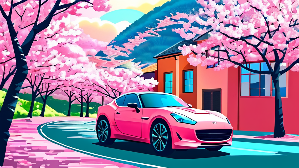 제주 벚꽃 시즌, 렌터카 프로모션 및 할인 정보 (illustration 스타일)