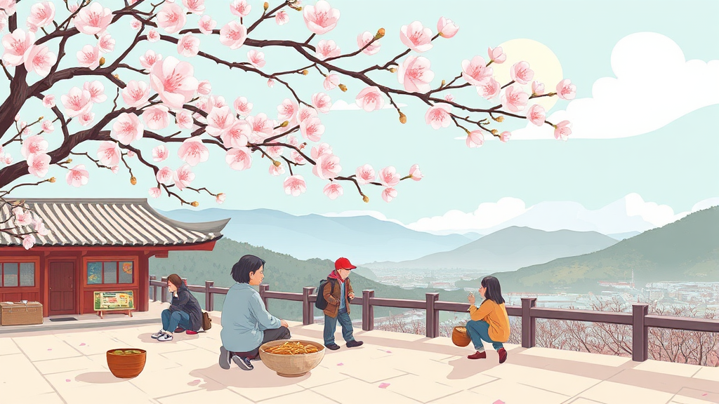 미식의 즐거움: 3월에 맛볼 수 있는 지역 특색 축제 (illustration 스타일)