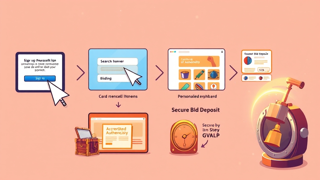 온비드 이용 방법: 단계별 안내 (cartoon 스타일)