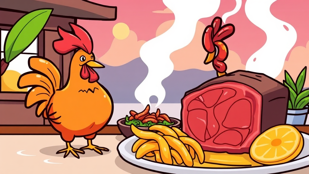 미야자키 미식 여행: 달콤한 망고와 현지 맛집 탐방 (cartoon 스타일)