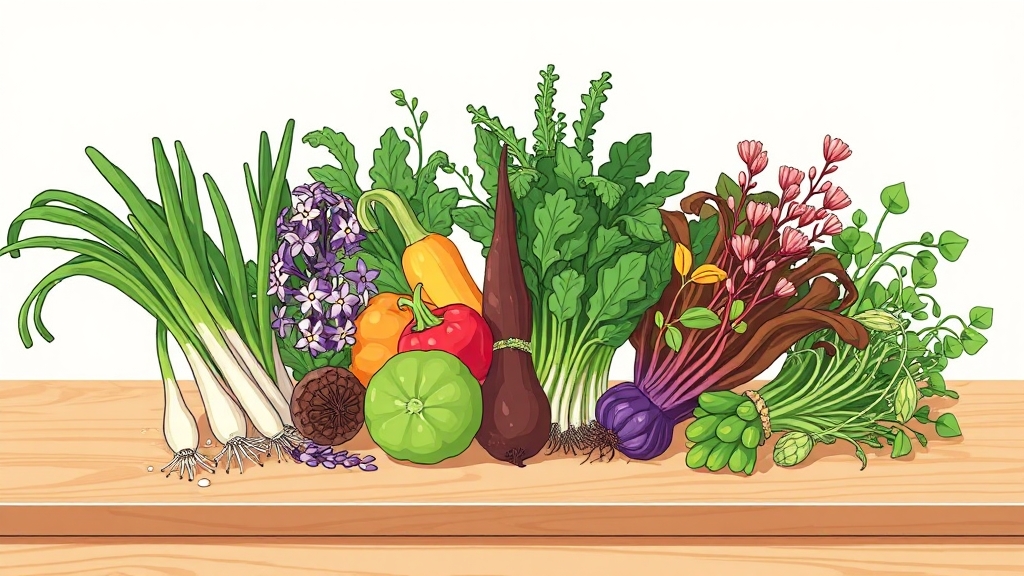 봄나물 종류와 특징 (cartoon 스타일)