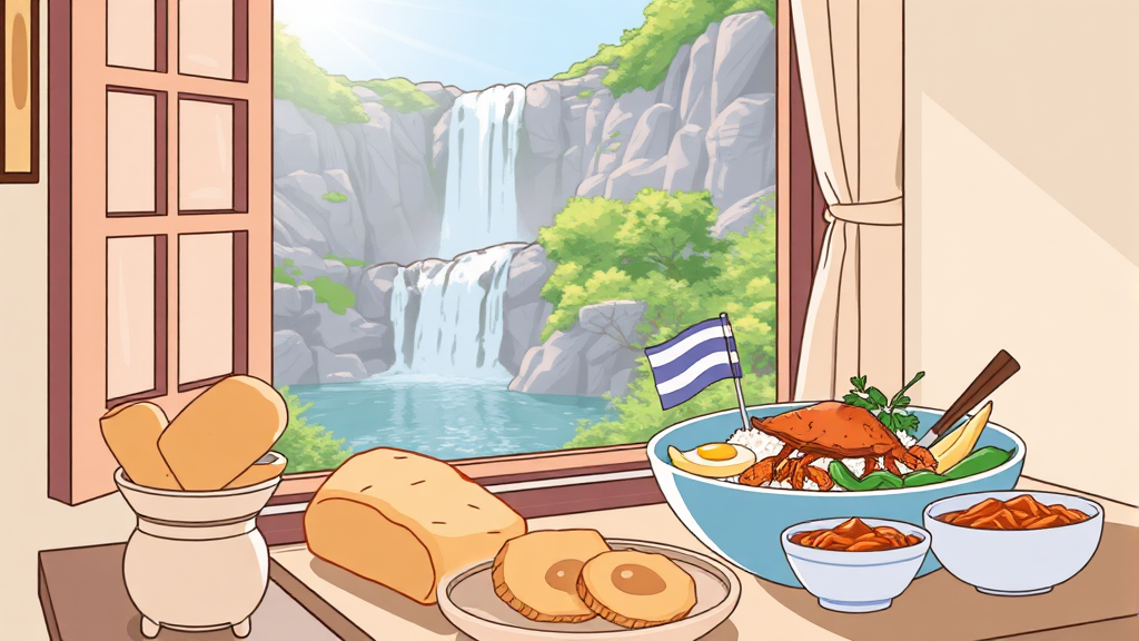 조식 후기: 맛있는 아침 식사 (illustration 스타일)