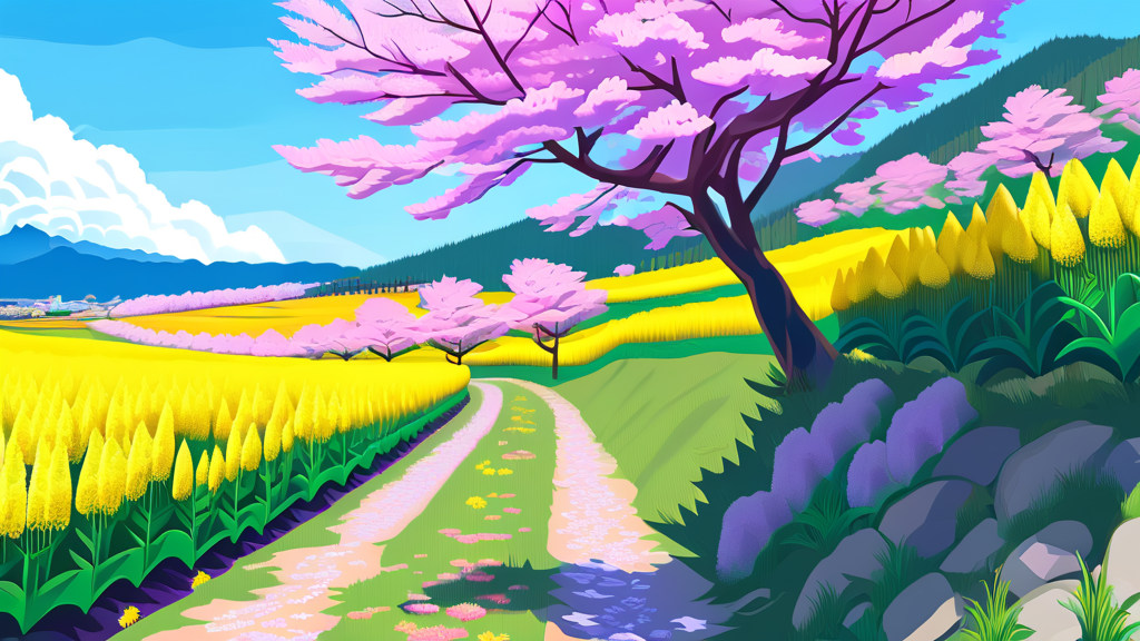 제주도 벚꽃 명소 탐방 (illustration 스타일)