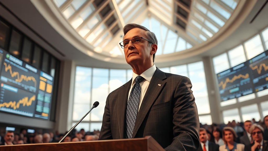 파월 의장 발언과 시장 반응 (realistic 스타일)